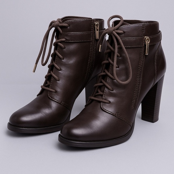 Banana Republic Dark Brown Leather Ankle Booties – Block Heel, Side Zipper - Picture 2 of 3